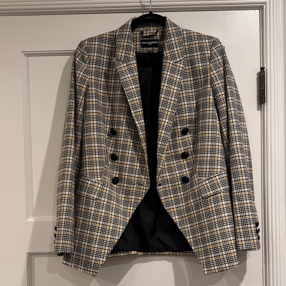 Karl Lagerfeld Black and Cream Check Blazer